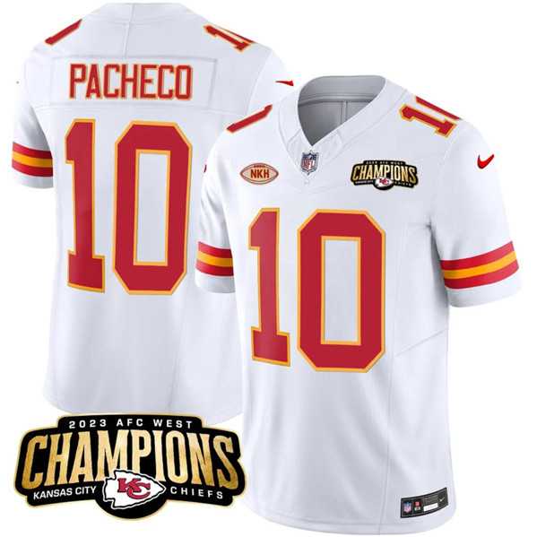 Men & Women & Youth Kansas City Chiefs #10 Isiah Pacheco White 2023 F.U.S.E. AFC West Champions With NKH Patch Vapor Untouchable Limited Jersey